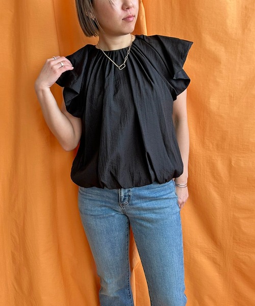 LHELBIE(レルビエ)の「シアーチェックバルーントップス(シャツ/ブラウス・レディース・ブラック/グレイッシュブルー/オフホワイト・M)」の7枚目の写真