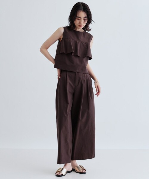 GALLEST（ギャレスト）の「【セットアップ可能】ストライプサッカーフリルブラウス【洗える/カセット服】（シャツ/ブラウス・レディース・ブラック/ブラウン系その他・38）」の3枚目の写真