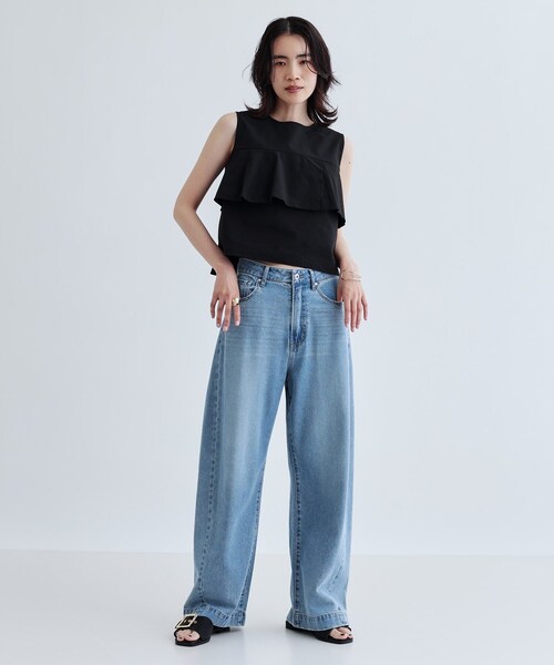 GALLEST（ギャレスト）の「【セットアップ可能】ストライプサッカーフリルブラウス【洗える/カセット服】（シャツ/ブラウス・レディース・ブラック/ブラウン系その他・38）」の10枚目の写真