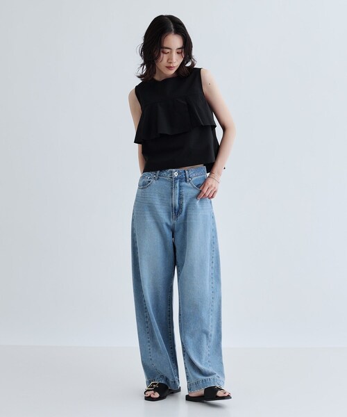 GALLEST（ギャレスト）の「【セットアップ可能】ストライプサッカーフリルブラウス【洗える/カセット服】（シャツ/ブラウス・レディース・ブラック/ブラウン系その他・38）」の11枚目の写真