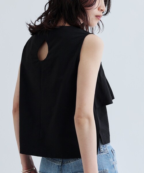 GALLEST（ギャレスト）の「【セットアップ可能】ストライプサッカーフリルブラウス【洗える/カセット服】（シャツ/ブラウス・レディース・ブラック/ブラウン系その他・38）」の13枚目の写真