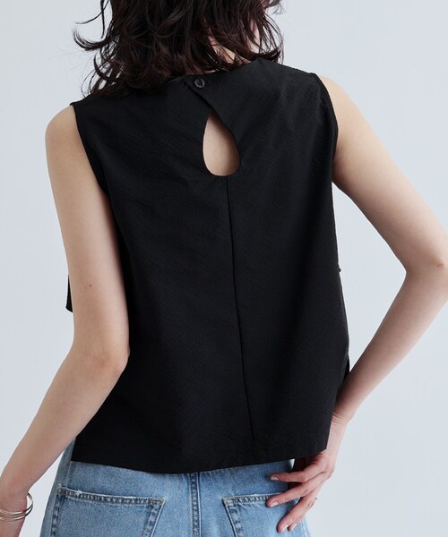 GALLEST（ギャレスト）の「【セットアップ可能】ストライプサッカーフリルブラウス【洗える/カセット服】（シャツ/ブラウス・レディース・ブラック/ブラウン系その他・38）」の14枚目の写真