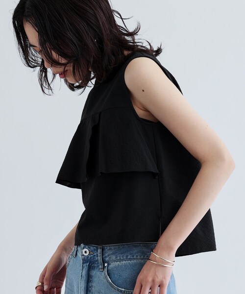 GALLEST（ギャレスト）の「【セットアップ可能】ストライプサッカーフリルブラウス【洗える/カセット服】（シャツ/ブラウス・レディース・ブラック/ブラウン系その他・38）」の15枚目の写真