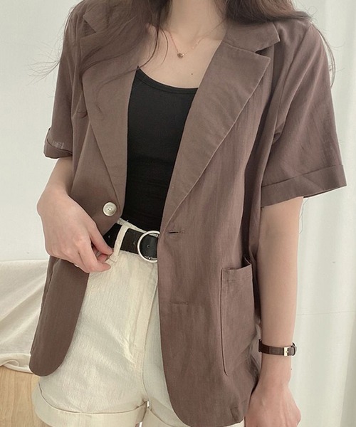 by LEGNA（バイレグナ）の「ウォッシャブルサマーテーラードジャケット（テーラードジャケット・レディース・ブラック/ライトベージュ/ブラウン・MEDIUM/LARGE）」の2枚目の写真