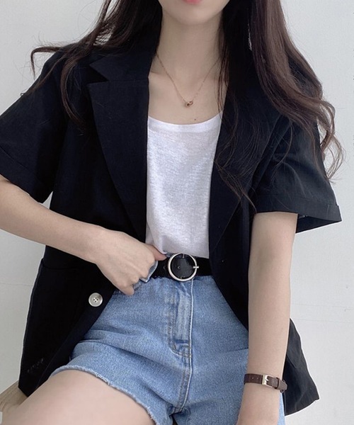 by LEGNA（バイレグナ）の「ウォッシャブルサマーテーラードジャケット（テーラードジャケット・レディース・ブラック/ライトベージュ/ブラウン・MEDIUM/LARGE）」の5枚目の写真