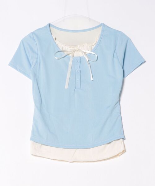 almo(アルモ)の「バイカラーレイヤード風半袖トップス / カットソー(BQ)(Tシャツ/カットソー・レディース・アイボリー/グレー/ブルー/ブラック・FREE)」の7枚目の写真
