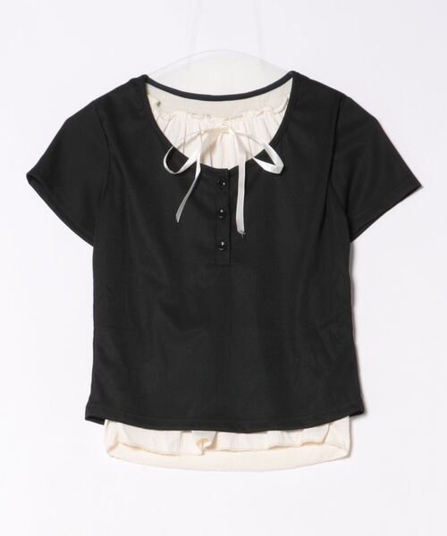 almo(アルモ)の「バイカラーレイヤード風半袖トップス / カットソー(BQ)(Tシャツ/カットソー・レディース・アイボリー/グレー/ブルー/ブラック・FREE)」の6枚目の写真