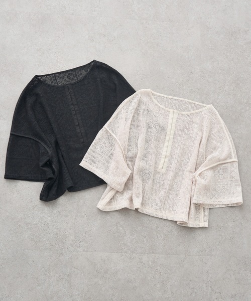 PUAL CE CIN メッシュクロス刺繍ブラウス 2色 pual ce cin ブラウス シャツ メッシュクロス刺繍ブラウス