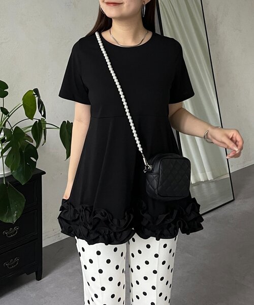 prose verse(プロズヴェール)の「裾フリルペプラムTシャツ(Tシャツ/カットソー・レディース・ブラック/オフホワイト・MEDIUM/LARGE)」の8枚目の写真