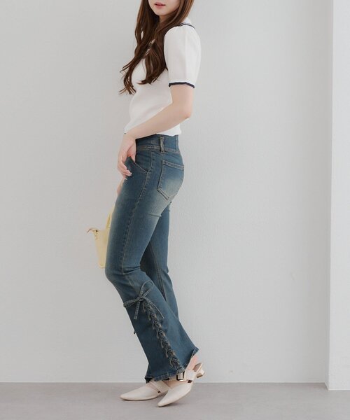 Another Branch olive des olive（アナザーブランチオリーブデオリーブ）の「チャイナポロニット（Tシャツ/カットソー・レディース・ネイビー/アイボリー/トップグレー・FREE）」の10枚目の写真