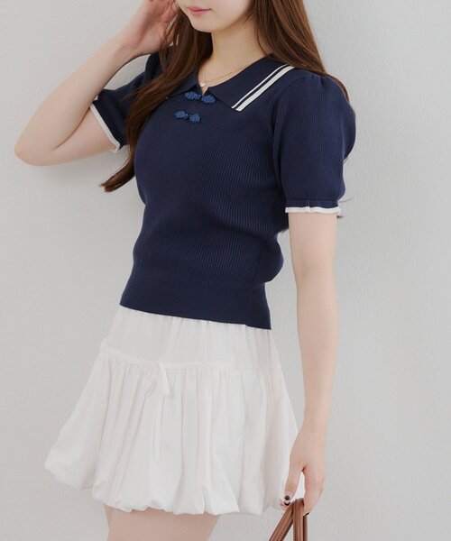 Another Branch olive des olive（アナザーブランチオリーブデオリーブ）の「チャイナポロニット（Tシャツ/カットソー・レディース・ネイビー/アイボリー/トップグレー・FREE）」の15枚目の写真