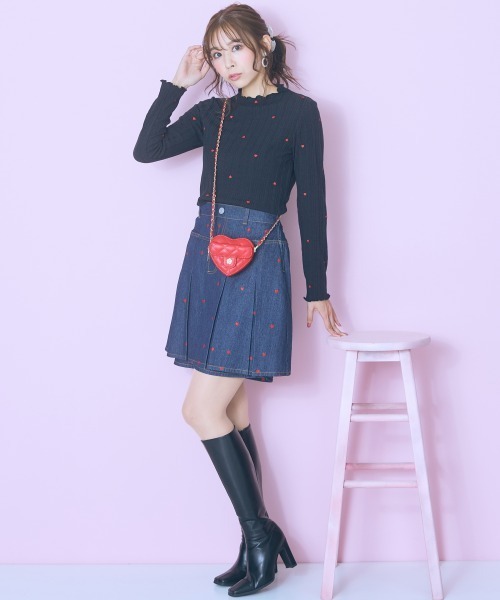 marun（マルン）の「＜大きいサイズ＞ハート刺しゅうボックスデニムスカパン marun（デニムスカート・レディース・ブルー/ブラック・LL/3L/4L/5L/L）」の9枚目の写真