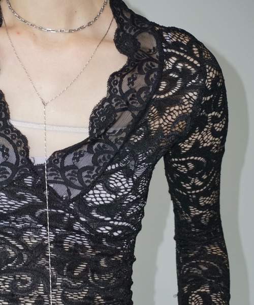 chuclla（チュクラ）の「フレアスリーブ オールレース タイトカットソー chw25s083（Tシャツ/カットソー・レディース・ホワイト/ブラック・FREE）」の9枚目の写真