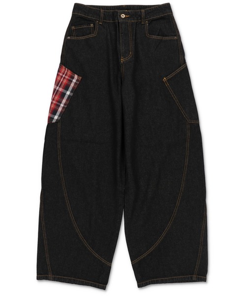 SPINNS（スピンズ）の「バルーンデニムパンツ/チェック/カーブ・バレルシルエット（デニムパンツ・メンズ・ネイビー系1/ネイビー系/ブラック×レッド・L/M）」の7枚目の写真