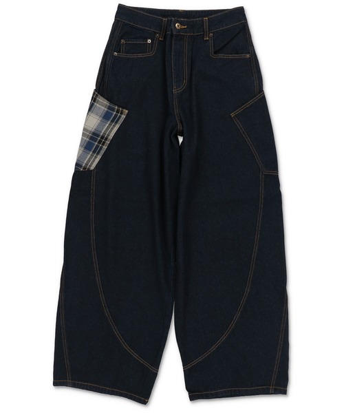 SPINNS（スピンズ）の「バルーンデニムパンツ/チェック/カーブ・バレルシルエット（デニムパンツ・メンズ・ネイビー系1/ネイビー系/ブラック×レッド・L/M）」の8枚目の写真