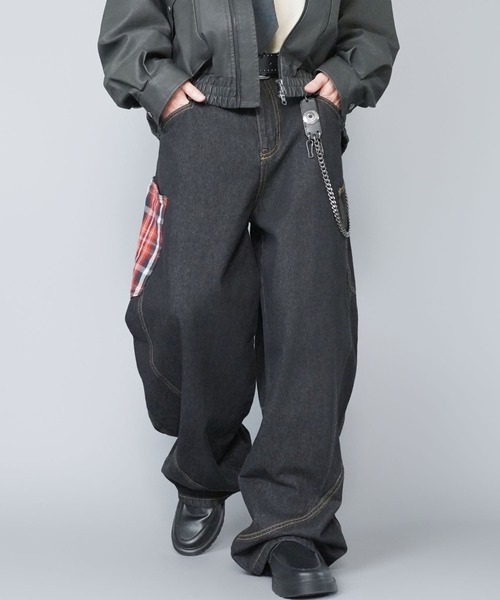 SPINNS（スピンズ）の「バルーンデニムパンツ/チェック/カーブ・バレルシルエット（デニムパンツ・メンズ・ネイビー系1/ネイビー系/ブラック×レッド・L/M）」の19枚目の写真