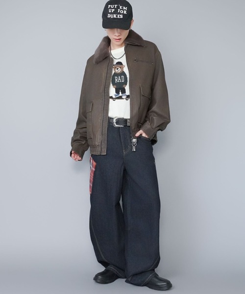 SPINNS（スピンズ）の「バルーンデニムパンツ/チェック/カーブ・バレルシルエット（デニムパンツ・メンズ・ネイビー系1/ネイビー系/ブラック×レッド・L/M）」の17枚目の写真