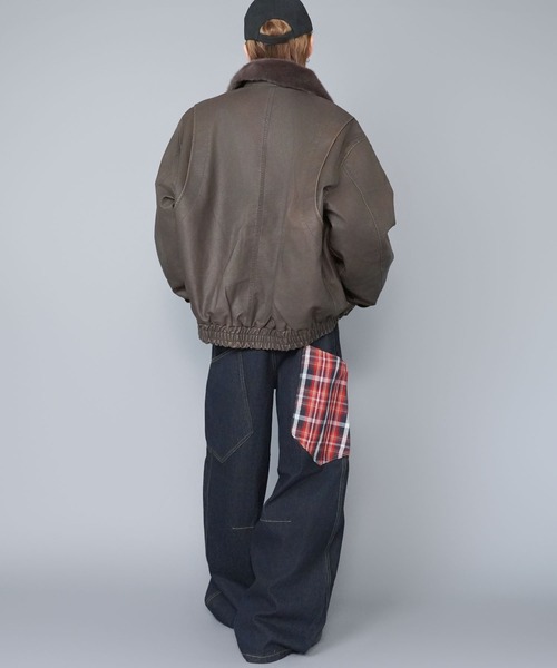 SPINNS（スピンズ）の「バルーンデニムパンツ/チェック/カーブ・バレルシルエット（デニムパンツ・メンズ・ネイビー系1/ネイビー系/ブラック×レッド・L/M）」の18枚目の写真