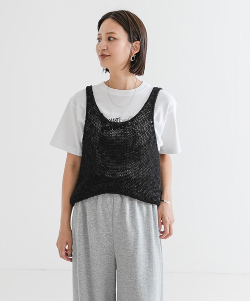 【新品・タグ付き】リネン混ノースリーブニット　アーバンリサーチ リネン混ノースリーブニット(FREE BLACK): トップス｜URBAN