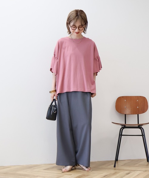 AMERICAN HOLIC（アメリカンホリック）の「袖フリル半袖プルオーバー（Tシャツ/カットソー・レディース・ピンク/モカ/ネイビー/オフホワイト・M/L）」の6枚目の写真