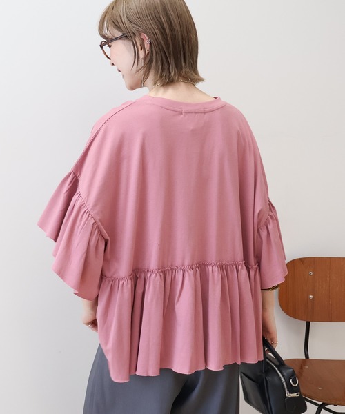 AMERICAN HOLIC（アメリカンホリック）の「袖フリル半袖プルオーバー（Tシャツ/カットソー・レディース・ピンク/モカ/ネイビー/オフホワイト・M/L）」の8枚目の写真