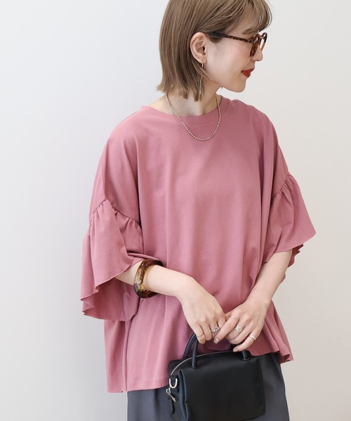 AMERICAN HOLIC（アメリカンホリック）の「袖フリル半袖プルオーバー（Tシャツ/カットソー・レディース・ピンク/モカ/ネイビー/オフホワイト・M/L）」の9枚目の写真