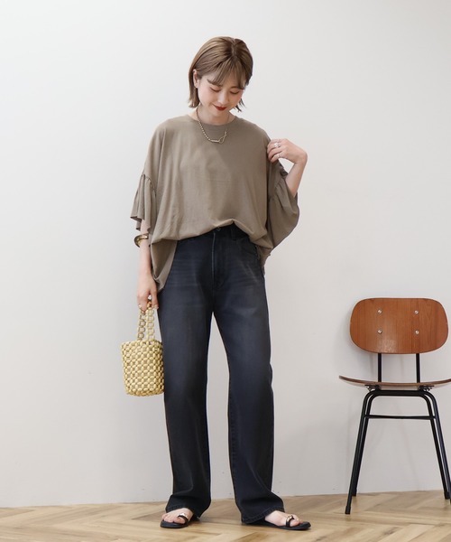 AMERICAN HOLIC（アメリカンホリック）の「袖フリル半袖プルオーバー（Tシャツ/カットソー・レディース・ピンク/モカ/ネイビー/オフホワイト・M/L）」の10枚目の写真