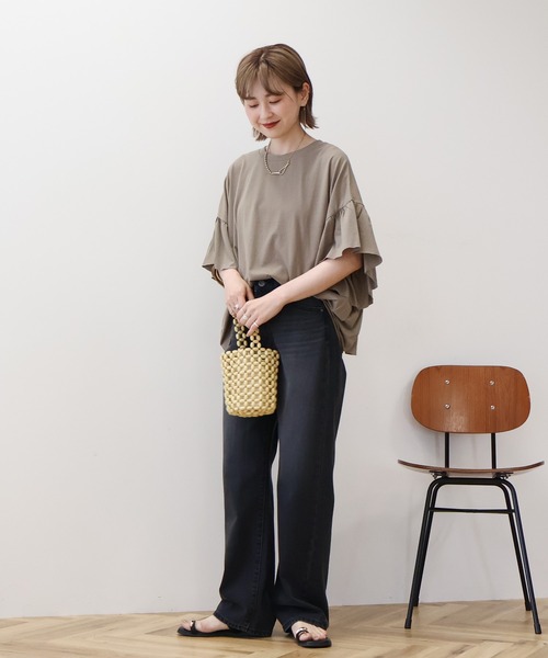 AMERICAN HOLIC（アメリカンホリック）の「袖フリル半袖プルオーバー（Tシャツ/カットソー・レディース・ピンク/モカ/ネイビー/オフホワイト・M/L）」の11枚目の写真