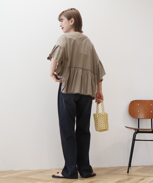 AMERICAN HOLIC（アメリカンホリック）の「袖フリル半袖プルオーバー（Tシャツ/カットソー・レディース・ピンク/モカ/ネイビー/オフホワイト・M/L）」の12枚目の写真