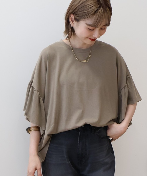 AMERICAN HOLIC（アメリカンホリック）の「袖フリル半袖プルオーバー（Tシャツ/カットソー・レディース・ピンク/モカ/ネイビー/オフホワイト・M/L）」の14枚目の写真