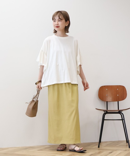 AMERICAN HOLIC（アメリカンホリック）の「袖フリル半袖プルオーバー（Tシャツ/カットソー・レディース・ピンク/モカ/ネイビー/オフホワイト・M/L）」の15枚目の写真