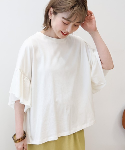 AMERICAN HOLIC（アメリカンホリック）の「袖フリル半袖プルオーバー（Tシャツ/カットソー・レディース・ピンク/モカ/ネイビー/オフホワイト・M/L）」の5枚目の写真