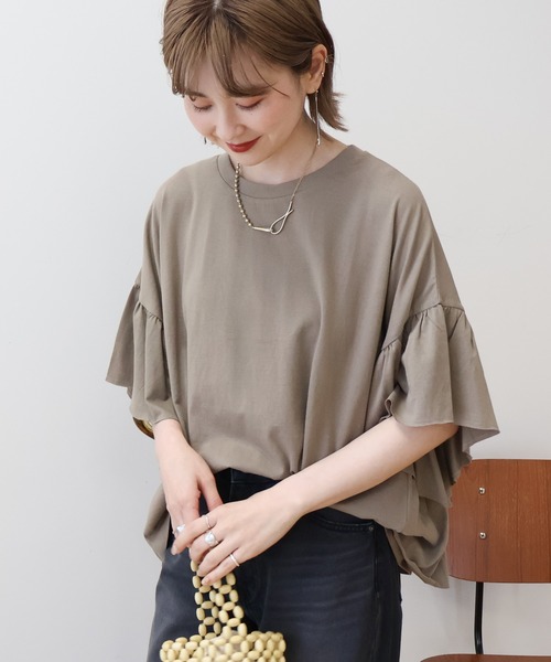 AMERICAN HOLIC（アメリカンホリック）の「袖フリル半袖プルオーバー（Tシャツ/カットソー・レディース・ピンク/モカ/ネイビー/オフホワイト・M/L）」の19枚目の写真