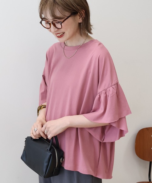 AMERICAN HOLIC（アメリカンホリック）の「袖フリル半袖プルオーバー（Tシャツ/カットソー・レディース・ピンク/モカ/ネイビー/オフホワイト・M/L）」の21枚目の写真