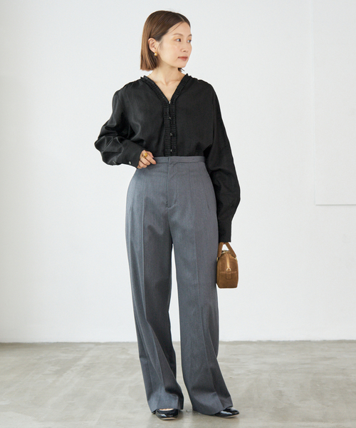 IENA タックフリルブラウス　ブラック 追加》タックフリルブラウス（シャツ/ブラウス）｜IENA（イエナ