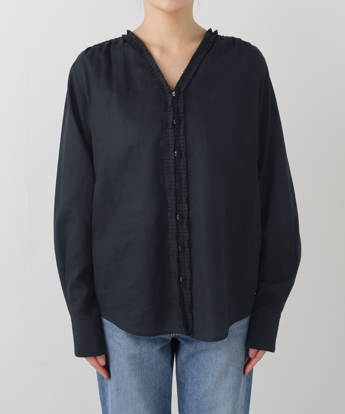 IENA タックフリルブラウス　ブラック 追加》タックフリルブラウス（シャツ/ブラウス）｜IENA（イエナ