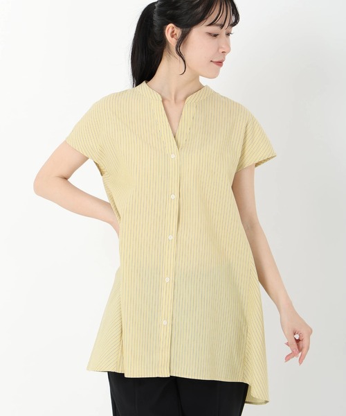 STRAWBERRY-FIELDS（ストロベリーフィールズ）の「TCブロードストライプ_フレンチスリーブストライプシャツ（シャツ/ブラウス・レディース・ストライプ/ホワイト系その他/イエロー系その他・2）」の2枚目の写真