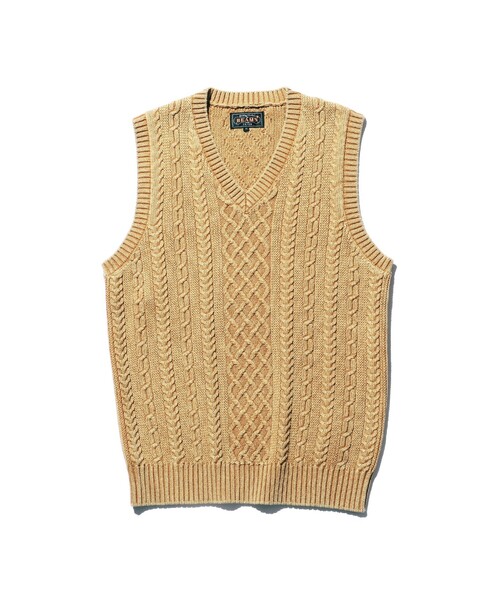 セール】ピグメントダイ アランパターン ニットベスト（ニット
