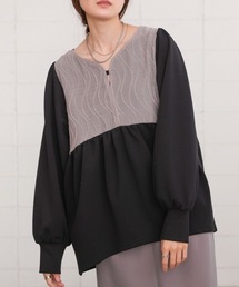 Bab（バブ）の「ウェーブ切り替えペプラムトップス（Tシャツ/カットソー）」