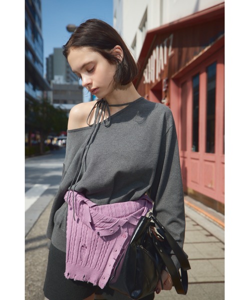 セール】ASYMMETRY NECK LOOSE TOPS アシンメトリー ネック ルーズ