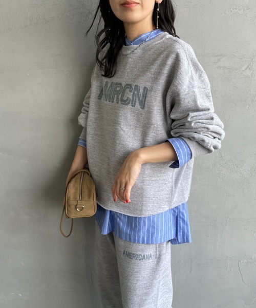 AMERICANA（アメリカーナ）の「[Americana/アメリカーナ] 別注 AMRCN プリント カットオフスウェット（スウェット・レディース・ブラウン/スミクロ/杢グレー・ONE SIZE）」の4枚目の写真