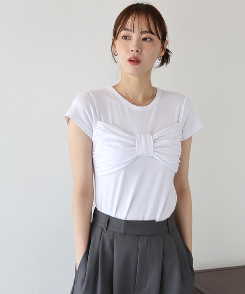 BLUEEAST(ブルーイースト)の「フロントリボンTシャツ(Tシャツ/カットソー・レディース・ピンク/ホワイト/ブラック・MEDIUM)」の4枚目の写真