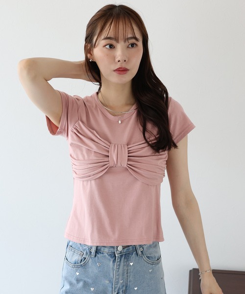 BLUEEAST(ブルーイースト)の「フロントリボンTシャツ(Tシャツ/カットソー・レディース・ピンク/ホワイト/ブラック・MEDIUM)」の9枚目の写真