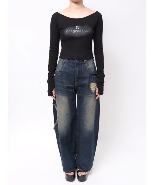 EMODA(エモダ)の「ロゴクロップドロングスリーブTシャツ(Tシャツ/カットソー・レディース・グレー/レッド/ブラック・FREE)」の7枚目の写真