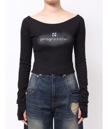 ロゴクロップドロングスリーブTシャツ