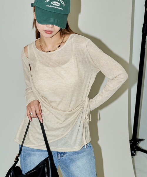 tシャツ PUBLUX/パブリュクス レイヤード カシュクール シアー ロンT　限定展開 レディース PUBLUX/パブリュクス レイヤード カシュクール シアー ロンT