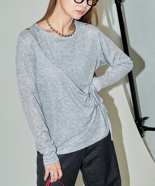 tシャツ PUBLUX/パブリュクス レイヤード カシュクール シアー ロンT　限定展開 レディース PUBLUX/パブリュクス レイヤード カシュクール シアー ロンT
