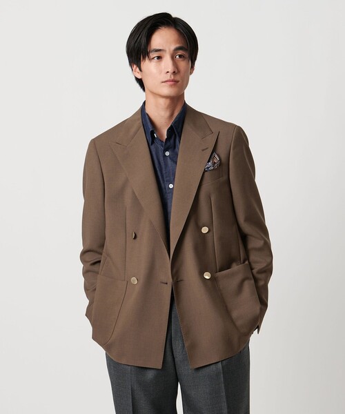 ユナイテッドアローズ　ブラウンウールモヘヤダブルブレストスーツ　サイズ50 ウール モヘヤ 4ボタン ダブルブレストブレザー S‐MODEL