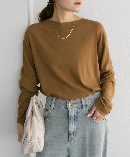 PUAL CE CIN（ピュアルセシン）の「コットンシアーカットソー（Tシャツ/カットソー・レディース・オフホワイト/ブラック/ベージュ系/オレンジ系・FREE）」の3枚目の写真