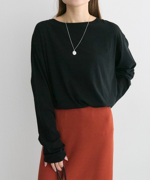 PUAL CE CIN（ピュアルセシン）の「コットンシアーカットソー（Tシャツ/カットソー・レディース・オフホワイト/ブラック/ベージュ系/オレンジ系・FREE）」の2枚目の写真